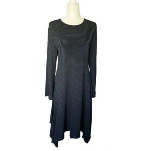 BRYN WALKER Chelsea Asymmetrical Draped Striped Midi Dress Lagenlook Medium